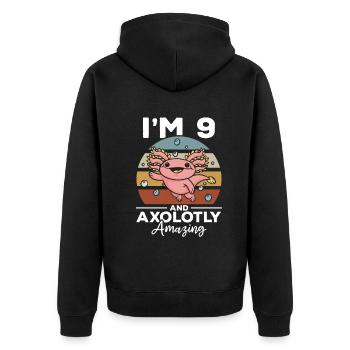 Axolotl I'm 9 And Axolotly Amazing - Axolotl - Unisex Premium Organic Zip Hoodie - black - Back - Nico (187cm)