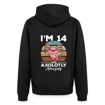 Axolotl I'm 14 And Axolotly Amazing - Axolotl - Unisex Premium Organic Zip Hoodie - black - Back - Nico (187cm)