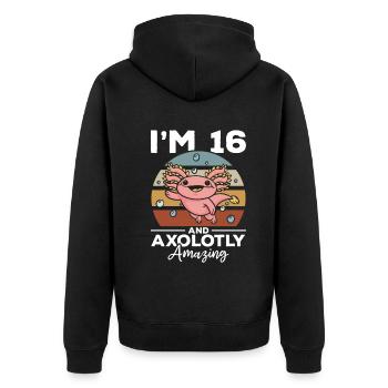 Axolotl I'm 16 And Axolotly Amazing - Axolotl - Unisex Premium Organic Zip Hoodie - black - Back - Nico (187cm)
