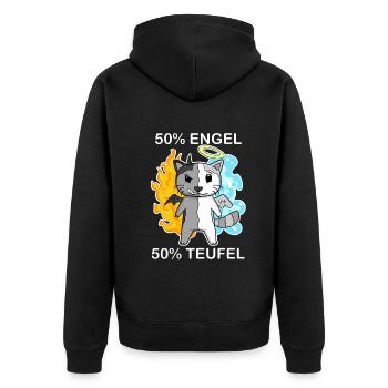 Katze Engel und Teufel - Unisex Premium Bio Zip Hoodie - Schwarz - Hinten - Nico (187cm)