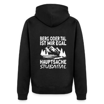 Stubaital Tirol Österreich - Unisex Premium Bio Zip Hoodie - Schwarz - Hinten - Nico (187cm)