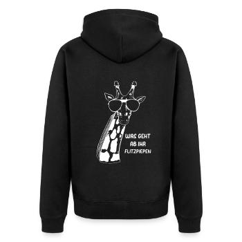 Was Geht Ab Ihr Flitzpiepen - Lustige Giraffe - Unisex Premium Bio Zip Hoodie - Schwarz - Hinten - Nico (187cm)