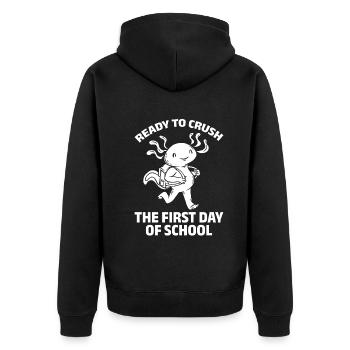Axolotl - Ready To Crush The First Day Of School - Unisex Premium Bio Zip Hoodie - Schwarz - Hinten - Nico (187cm)