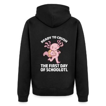 Axolotl Ready To Crush The First Day Of Schoolotl - Unisex Premium Bio Zip Hoodie - Schwarz - Hinten - Nico (187cm)