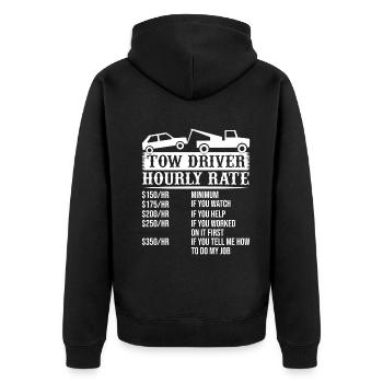 Tow Driver Trucker Hourly Rate Tow Truck Driver - Unisex Premium Bio Zip Hoodie - Schwarz - Hinten - Nico (187cm)