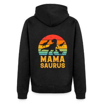 Mama Saurus Family Mama Dinosaur Mama Dino Mamasau - Unisex Premium Organic Zip Hoodie - black - Back - Nico (187cm)