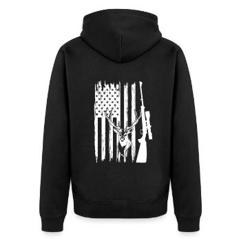 Deer Hunting Deer Head America Flag Hunter - Unisex Premium Bio Zip Hoodie - Schwarz - Hinten - Nico (187cm)
