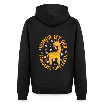 Giraffe - Humor Ist Der Schlüssel Fürs Leben - Gir - Unisex Premium Bio Zip Hoodie - Schwarz - Hinten - Nico (187cm)