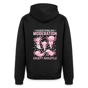 Kawaii Axolotl Lover - Everything In Moderation Ex - Unisex Premium Bio Zip Hoodie - Schwarz - Hinten - Nico (187cm)