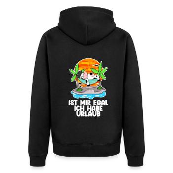 Urlaub - Unisex Premium Bio Zip Hoodie - Schwarz - Hinten - Nico (187cm)