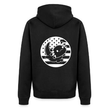 Axolotl American Flag Axolotl US Flag Axolotl - Ka - Unisex Premium Bio Zip Hoodie - Schwarz - Hinten - Nico (187cm)