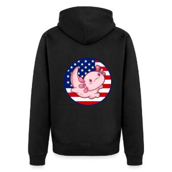 Axolotl American Flag Kawaii Axolotl US Flag Axolo - Unisex Premium Bio Zip Hoodie - Schwarz - Hinten - Nico (187cm)