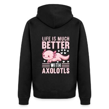 Axolotl Lover Kawaii Axolotl - La vie est bien meilleure - Veste à capuche bio Premium Unisexe - noir - Dos - Nico (187cm)