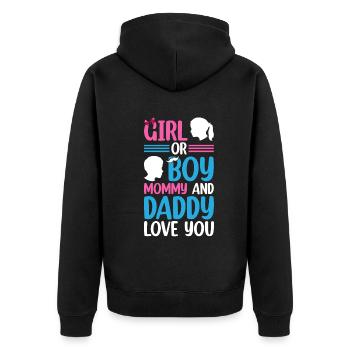 Baby Shower Bébé Sexe Fille Ou Garçon Maman Et Papa - Veste à capuche bio Premium Unisexe - noir - Dos - Nico (187cm)