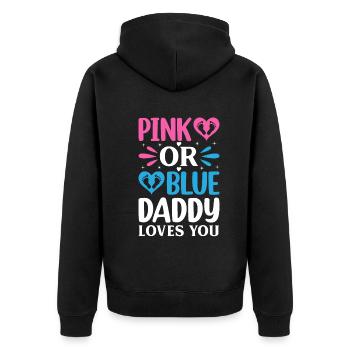 Pink Or Blue Daddy Loves You - Gender Reveal - Unisex Premium Bio Zip Hoodie - Schwarz - Hinten - Nico (187cm)