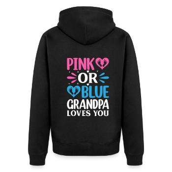 Pink Or Blue Grandpa Loves You - Gender Reveal - Unisex Premium Bio Zip Hoodie - Schwarz - Hinten - Nico (187cm)