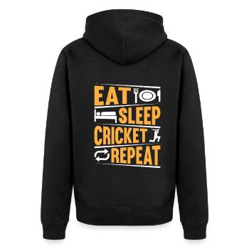 Eat Sleep Cricket Repeat - Playing Cricket Player - Unisex Premium Bio Zip Hoodie - Schwarz - Hinten - Nico (187cm)