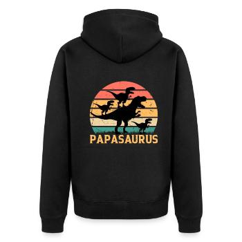 Papasaurus Papa With Three Kids - Papa Saurus Papa - Unisex Premium Bio Zip Hoodie - Schwarz - Hinten - Nico (187cm)