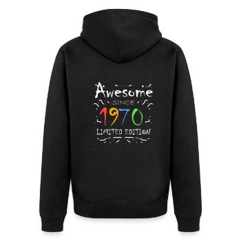1970 - Unisex Premium Bio Zip Hoodie - Schwarz - Hinten - Nico (187cm)