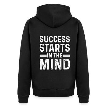 Success Starts In The Mind - Entrepreneur Motivati - Unisex Premium Bio Zip Hoodie - Schwarz - Hinten - Nico (187cm)