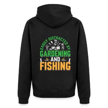 Gardening - Easily Distracted By Gardening And Fis - Unisex Premium Bio Zip Hoodie - Schwarz - Hinten - Nico (187cm)