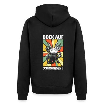 Bock Auf Schwanzlurch - Querzahnmolch Axolotl - Unisex Premium Bio Zip Hoodie - Schwarz - Hinten - Nico (187cm)