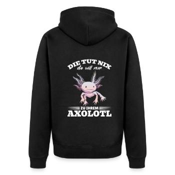 Axolotl - Die Tut Nix Die Will Nur Zu Ihrem Axolot - Unisex Premium Bio Zip Hoodie - Schwarz - Hinten - Nico (187cm)