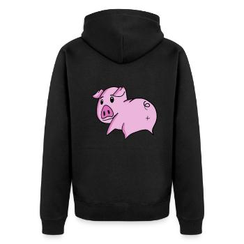 Schwein Arsch - Schwein Hintern - Unisex Premium Bio Zip Hoodie - Schwarz - Hinten - Nico (187cm)