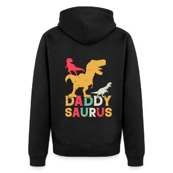 Papa Dino Papasaurus Papa Dinosaurier - Daddysauru - Unisex Premium Bio Zip Hoodie - Schwarz - Hinten - Nico (187cm)