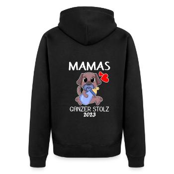 Baby 2023 - Geburt Schwanger 2023 - Baby Junge - Unisex Premium Bio Zip Hoodie - Schwarz - Hinten - Nico (187cm)