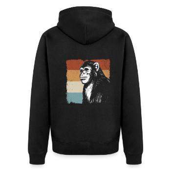 Monkey Chimpanzee Orange Monkey - Retro Monkey - Unisex Premium Organic Zip Hoodie - black - Back - Nico (187cm)