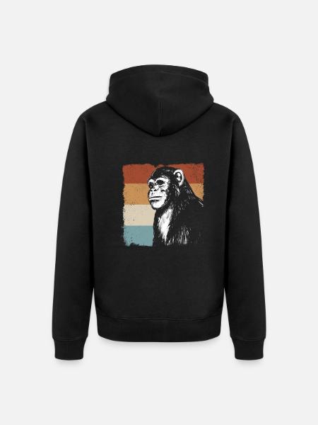 Monkey Chimpanzee Orange Monkey - Retro Monkey - Unisex Premium Organic Zip Hoodie - black