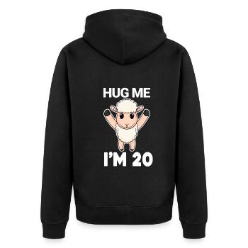 20 ans - 20 ans - câlin - Veste à capuche bio Premium Unisexe - noir - Dos - Nico (187cm)