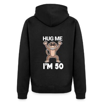 50 ans - 50 ans - câlin - Veste à capuche bio Premium Unisexe - noir - Dos - Nico (187cm)