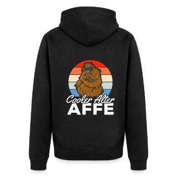 Cooler Alter Affe - Affen Schimpanse Orang-Utan Af - Unisex Premium Bio Zip Hoodie - Schwarz - Hinten - Nico (187cm)