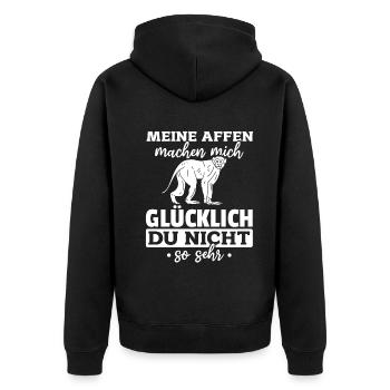 Meine Affen Machen Mich Glücklich - Orang-Utan Af - Unisex Premium Bio Zip Hoodie - Schwarz - Hinten - Nico (187cm)