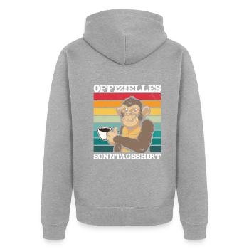 Affen Kaffee - Offizielles Sonntagsshirt Orang-Uta - Unisex Premium Bio Zip Hoodie - Grau meliert - Hinten - Nico (187cm)