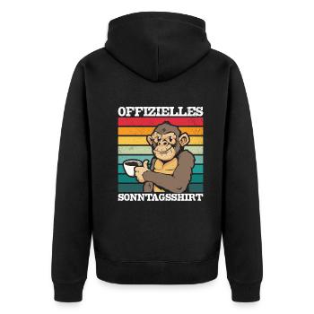 Affen Kaffee - Offizielles Sonntagsshirt Orang-Uta - Unisex Premium Bio Zip Hoodie - Schwarz - Hinten - Nico (187cm)