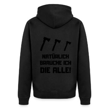 Männer Holzmachen Axt Sammlung Holz - Unisex Premium Bio Zip Hoodie - Schwarz - Hinten - Nico (187cm)
