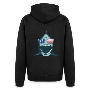 Sharkfish Funny Shark Lover - Great White Shark Fi - Unisex Premium Bio Zip Hoodie - Schwarz - Hinten - Nico (187cm)