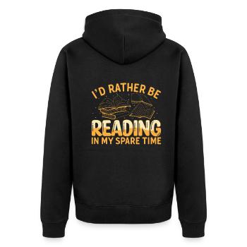 I'd Rather Be Reading In My Spare Time - Reading B - Unisex Premium Organic Zip Hoodie - black - Back - Nico (187cm)