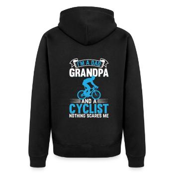 I'm A Dad Grandpa And Cyclist Nothing Scares Me - - Unisex Premium Bio Zip Hoodie - Schwarz - Hinten - Nico (187cm)