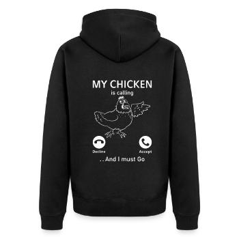 Drôle d’éleveur de poulet - Mon poulet appelle - Veste à capuche bio Premium Unisexe - noir - Dos - Nico (187cm)