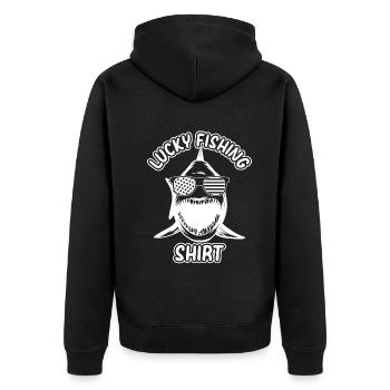 Fisherman Trout Fishing Fish Angler - Lucky Fishin - Unisex Premium Bio Zip Hoodie - Schwarz - Hinten - Nico (187cm)