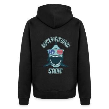 Fish Angler Fisherman Trout Fishing - Lucky Fishin - Unisex Premium Bio Zip Hoodie - Schwarz - Hinten - Nico (187cm)