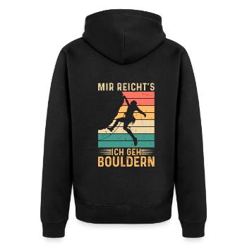 Bouldern Retro Berg Klettern Mir Reicht's ich geh - Unisex Premium Bio Zip Hoodie - Schwarz - Hinten - Nico (187cm)