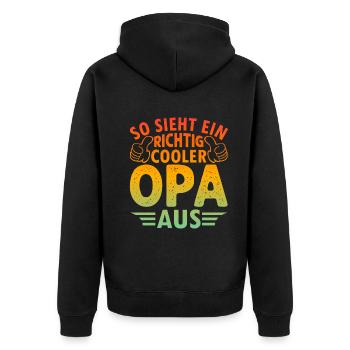 So Sieht Ein Richtig Cooler Opa Aus - Unisex Premium Bio Zip Hoodie - Schwarz - Hinten - Nico (187cm)