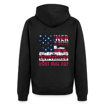Kraftfahrer Pensionist Fernfahrer Rentner Opa LKW- - Unisex Premium Bio Zip Hoodie - Schwarz - Hinten - Nico (187cm)
