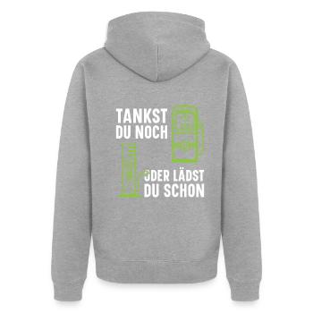 Station de recharge pour voiture électrique Station de remplissage de voiture électrique - Elekt - Veste à capuche bio Premium Unisexe - gris chiné - Dos - Nico (187cm)