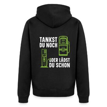 Elektro Auto Ladestation E-Auto Tankstelle - Elekt - Unisex Premium Bio Zip Hoodie - Schwarz - Hinten - Nico (187cm)
